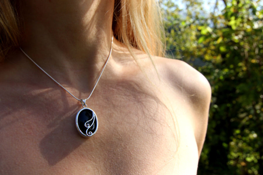 Silver Pendant with Black Onyx